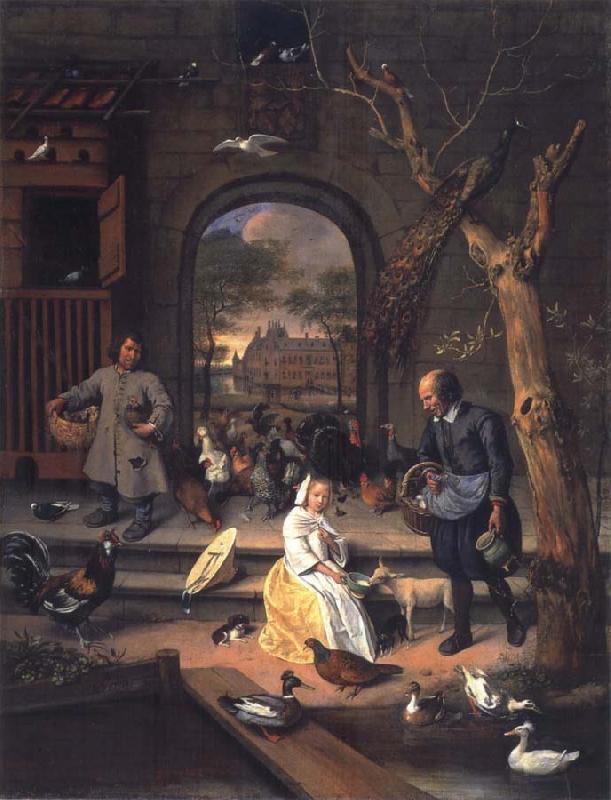 Jan Steen The Poultry yard,Probably a Portrait of Sernardina Margriet van Raesfelt Before Lokborst Caslt near Warmond